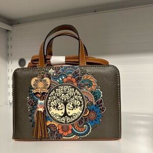 New Embossed Artisan Tree of Life Mexican Crossbody Handbag Purse